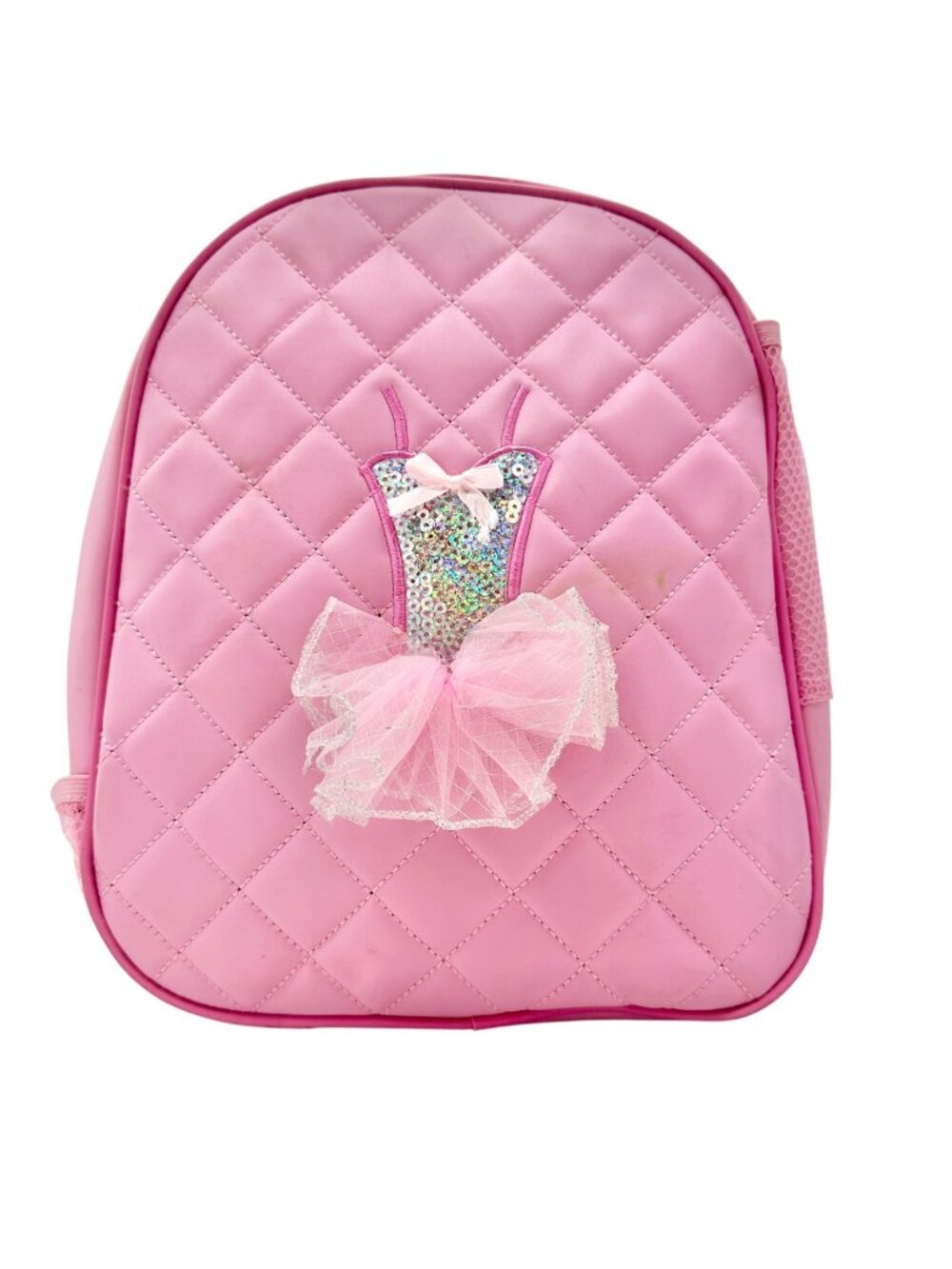 Kids Backpack Pink Quilted Ballet Theme with Tutu Adjustable Straps 12"x9.5"x3"